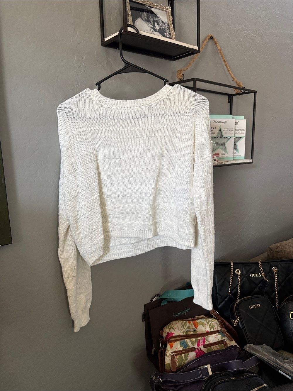 Hippie Rose Ivory Cropped Crew Neck Sweater